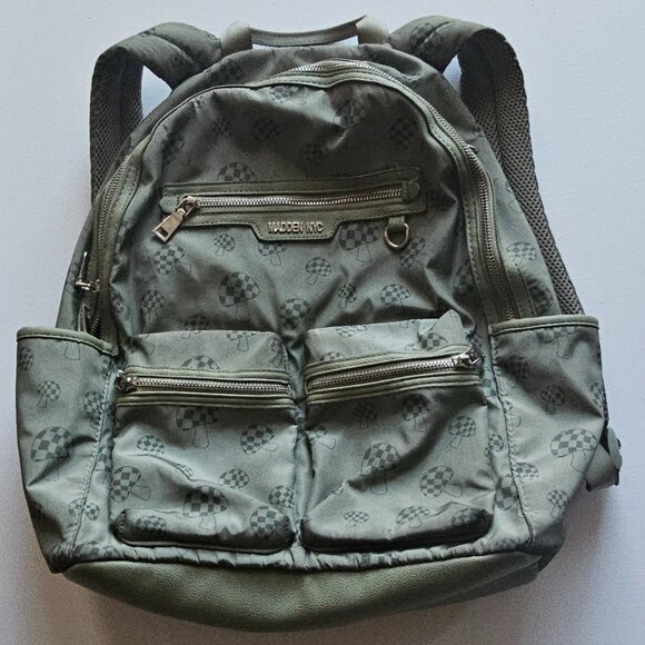 Madden NYC Laptop Backpack - Olive Green with Mushroom Print - Padded - Picture 1 of 7